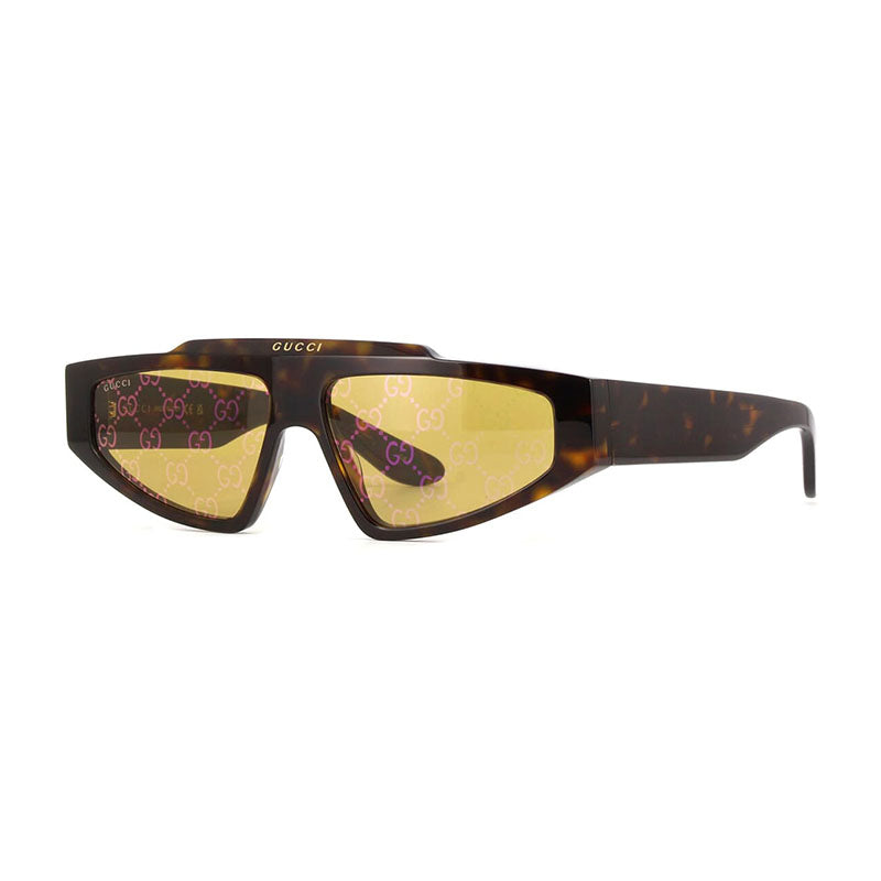 Gucci Sunglasses Cat Eye Full Rim, Dark Havana Frame and Yellow with GG Pattern Mirror Lens GG1591S002