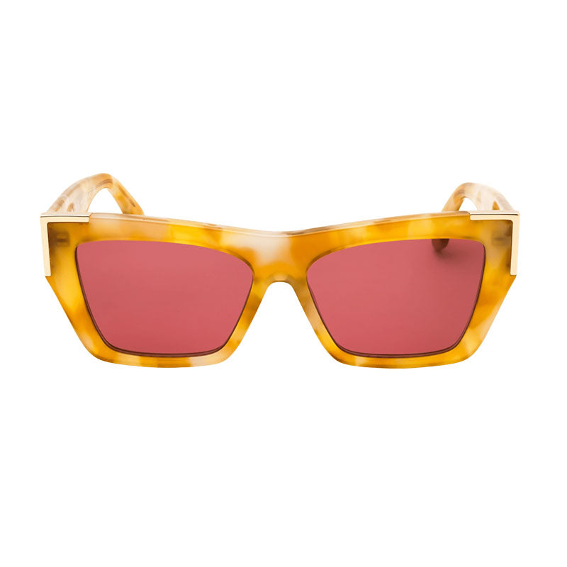 Palm Angels Sunglasses Cat Eye Full Rim, Light Havana Frame and Red Lens PERI099HOLLYWOOD1925