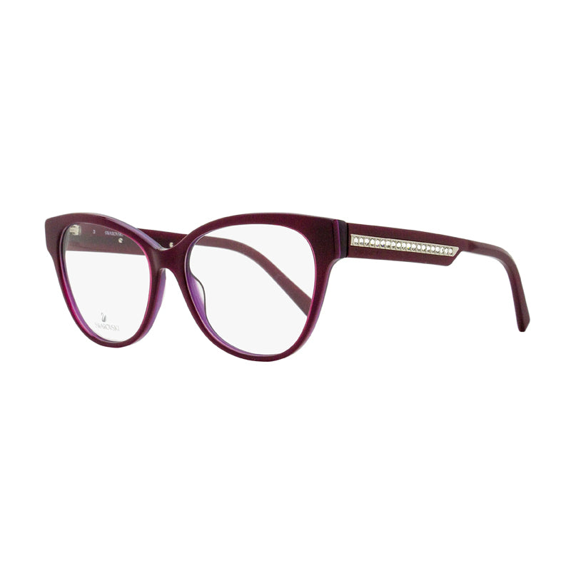 Swarovski Eyeglasses Rectangle Full Rim, Shiny Violet Frame and Clear Demo Lenses Lens SK5392081