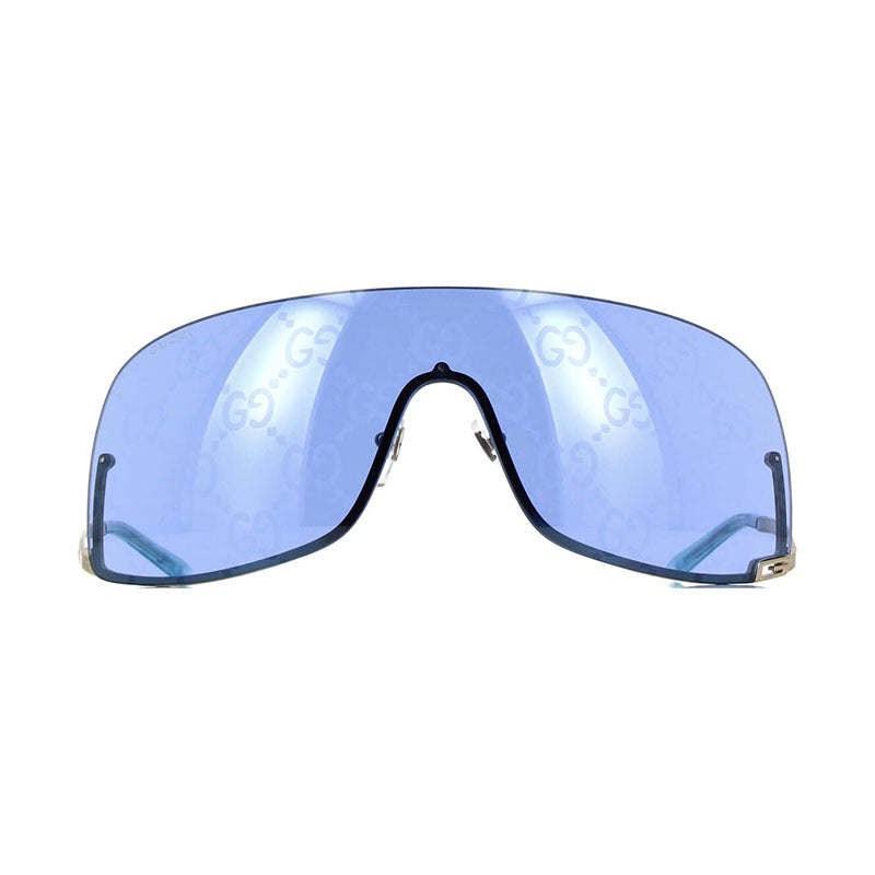 Gucci Sunglasses Shield Semi Rim, Silver Frame and Blue Mirror with Silver GG Pattern Lens GG1560S003