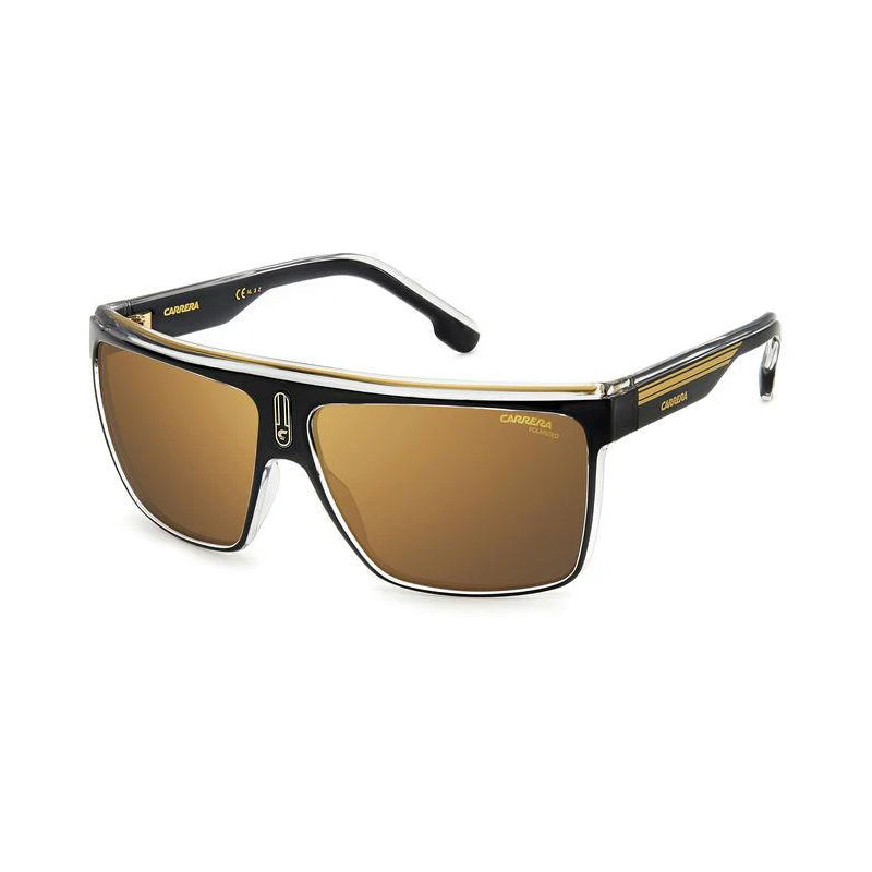 Carrera Sunglasses Rectangle Full Rim, Black/Gold Frame and Gold Polarised Lens CARRERA22/N02M2YL