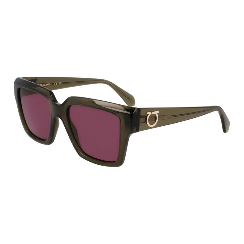 Ferragamo Salvatore Ferragamo Sunglasses Square Full Rim, Transparent Khaki Frame and Green Lens SF2014S320