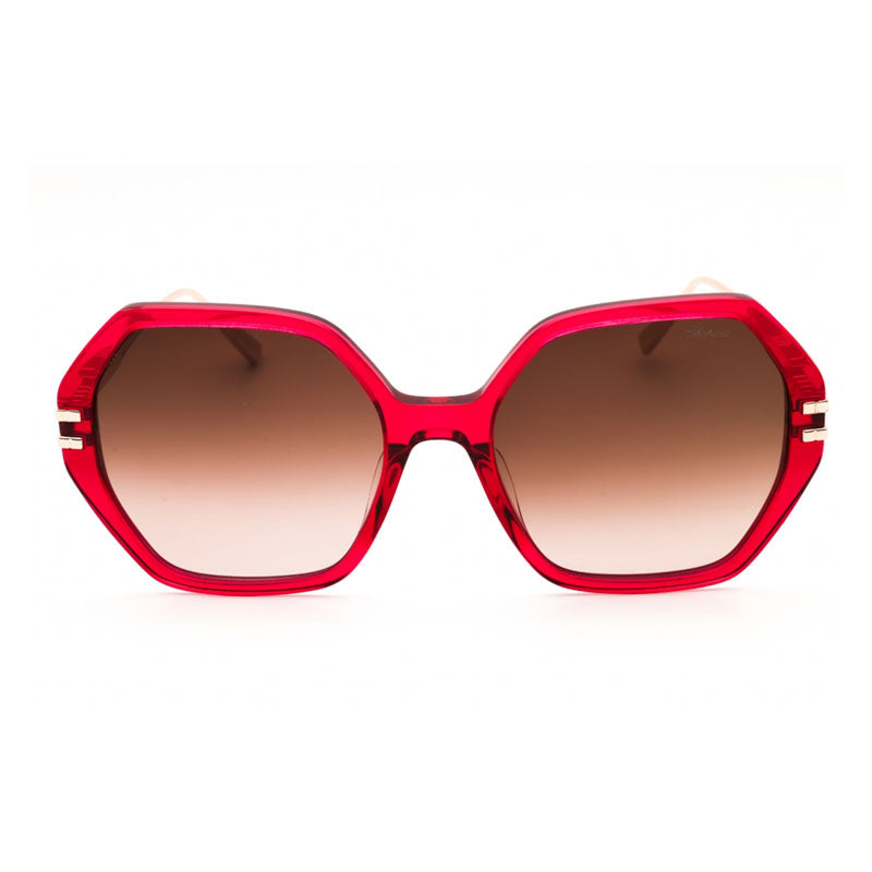 Chopard Sunglasses Square Full Rim, Transparent Red Frame and Brown Gradient Lens SCH370M07AK