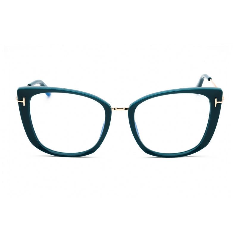 Tom Ford Eyeglasses Cat Eye Full Rim, Shiny Teal/Rose Gold Frame and Clear Blue Light Block Lens Lens FT5816-B089