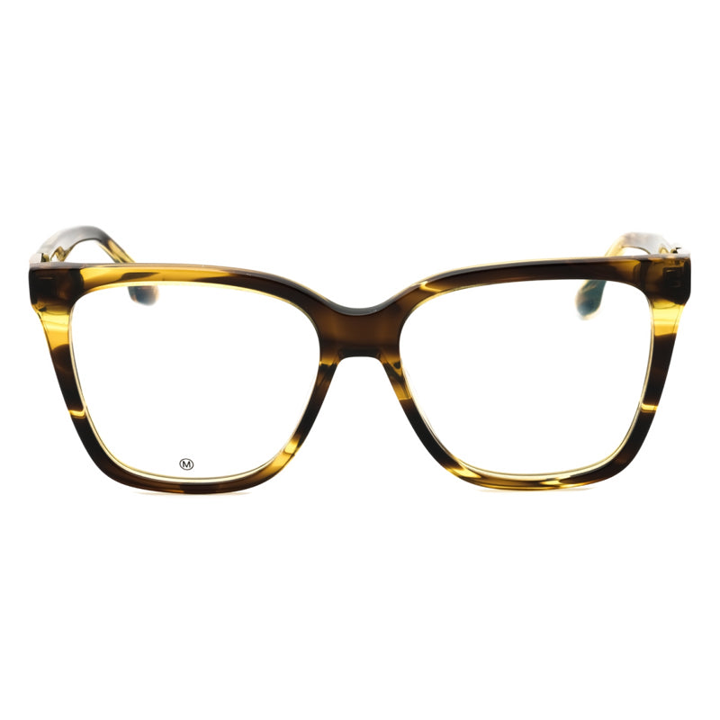 Victoria Beckham Eyeglasses Square Full Rim, Striped Khaki Frame and Clear Demo Lenses Lens VB2680318