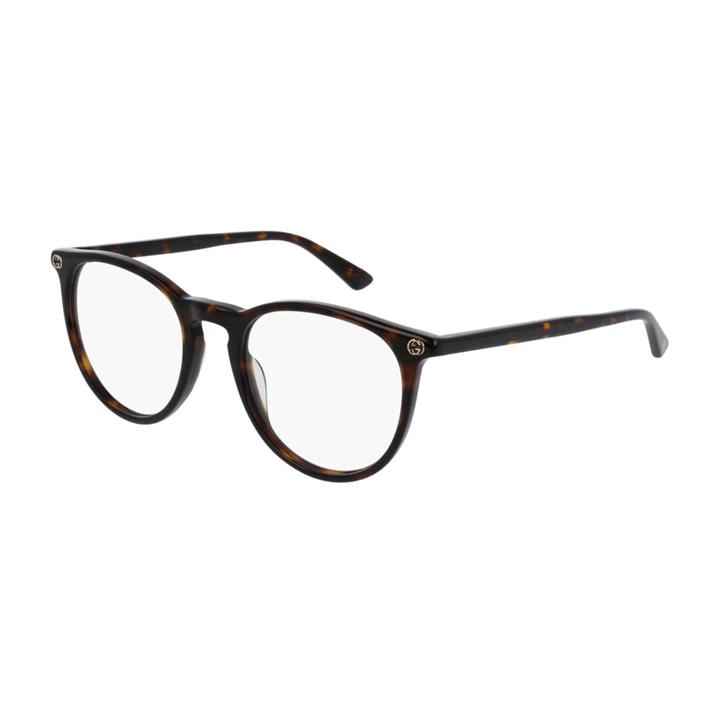 Gucci Eyeglasses Round Full Rim, Havana Frame and Clear Demo Lenses Lens GG0027O002