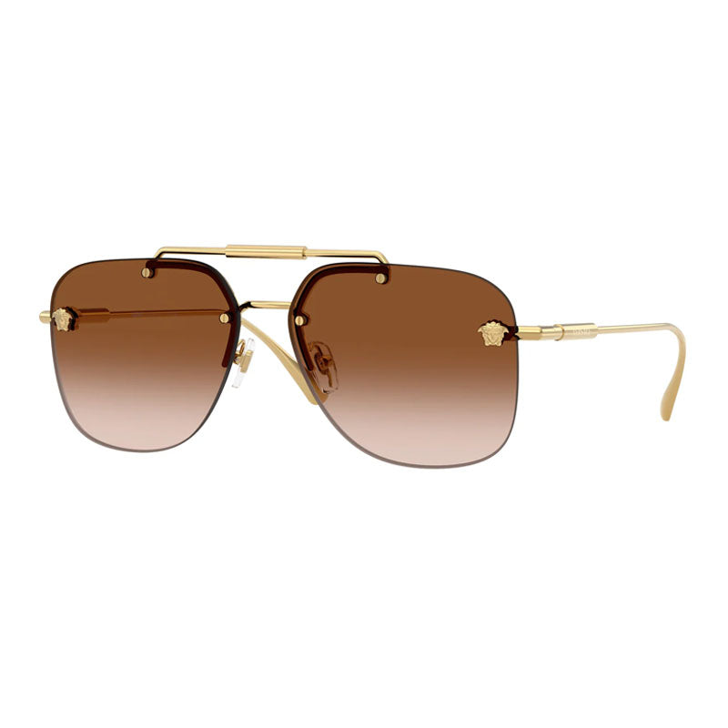Versace Sunglasses Aviator Rimless, Gold Frame and Brown Gradient Lens VE22961002/13