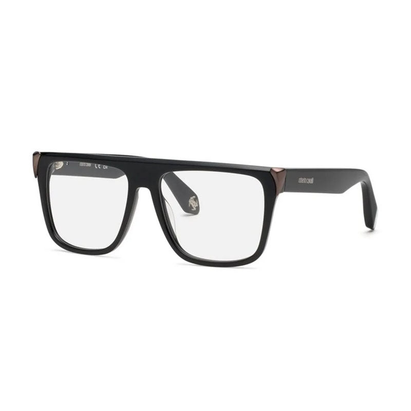 Roberto Cavalli Eyeglasses Square Full Rim, Shiny Black Frame and Clear Demo Lenses Lens VRC107M0700