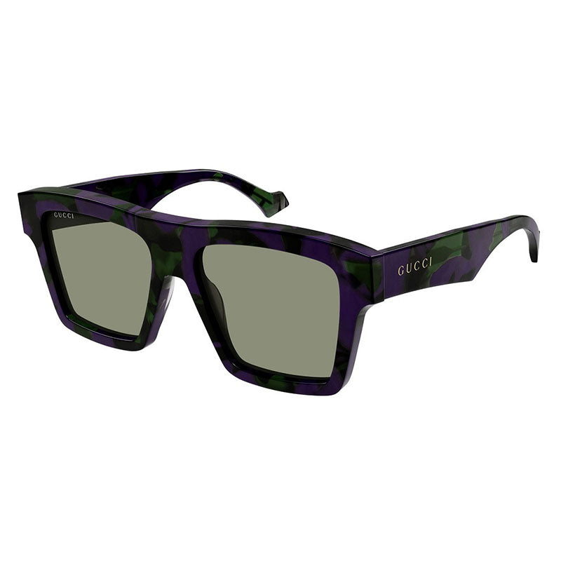 Gucci Sunglasses Square Full Rim, Big Spotted Purple And Green Havana Frame and Solid Green Lens GG0962S014