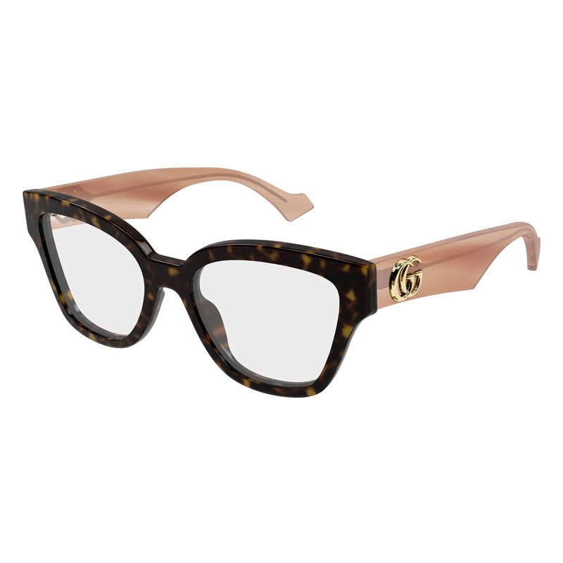 Gucci Eyeglasses Cat Eye Full Rim, Shiny Dark Havana Frame and Clear Demo Lens Lens GG1424O014