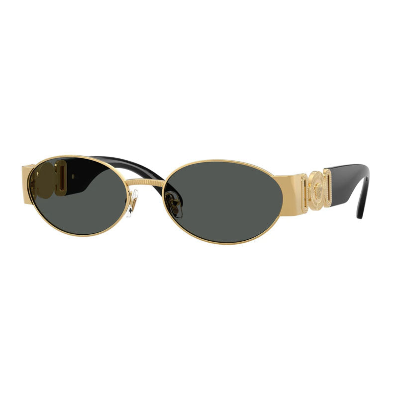 Versace Sunglasses Oval Full Rim, Gold/Black Frame and Dark Grey Lens VE22991002/87