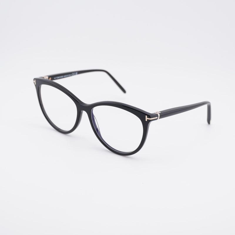 Tom Ford Eyeglasses Round Full Rim, Shiny Black Frame and Clear/Blue-light Block Lenses Lens FT5990-B001