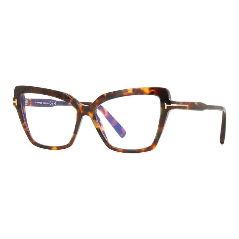 Tom Ford Eyeglasses Cat Eye Full Rim, Dark Havana Frame and Clear/Blue-Light Block Lenses Lens FT5948-B052