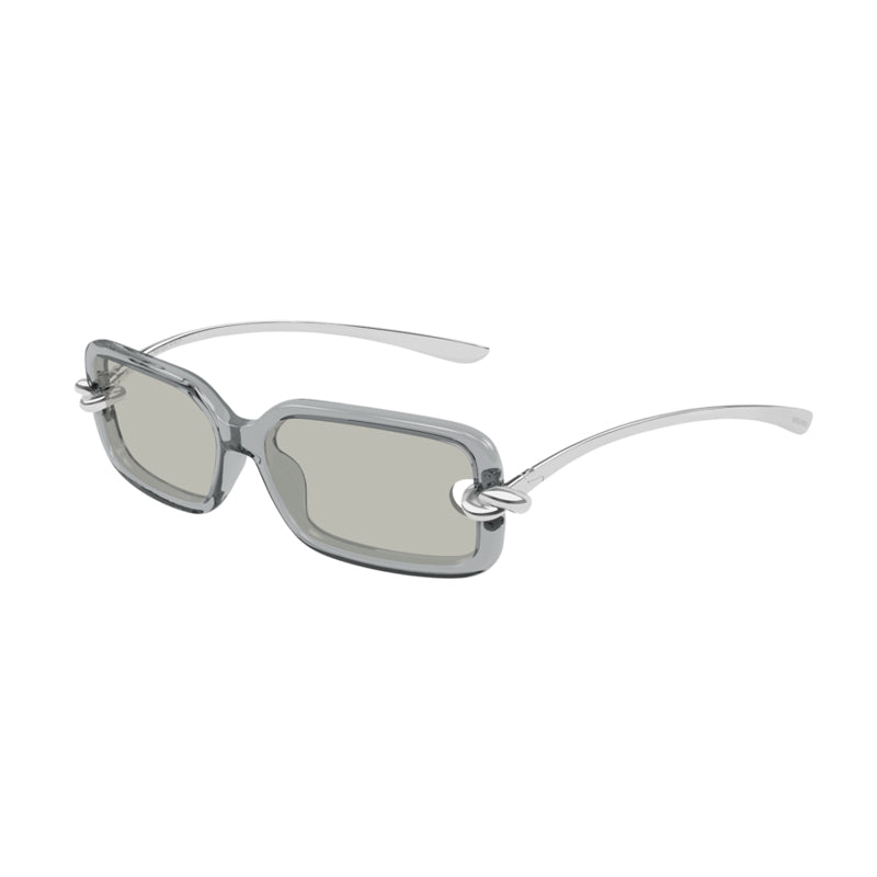 Bottega Veneta Sunglasses Rectangle Full Rim, Shiny Grey/Silver Frame and Grey Lens BV1439S004