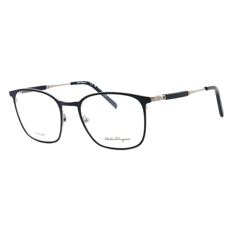 Ferragamo Salvatore Ferragamo Eyeglasses Square Full Rim, Light Ruthenium/Blue Frame and Clear Demo Lenses Lens SF2566021
