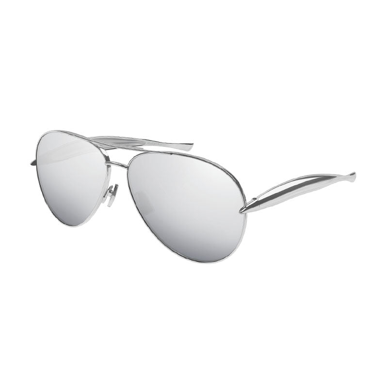 Bottega Veneta Sunglasses Aviator Full Rim, Silver Frame and Grey Silver Mirror Lens BV1305S003