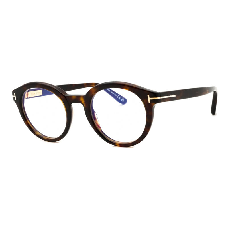 Tom Ford Eyeglasses Round Full Rim, Dark Havana Frame and Clear/Blue-Light Block Lenses Lens FT6061-B052