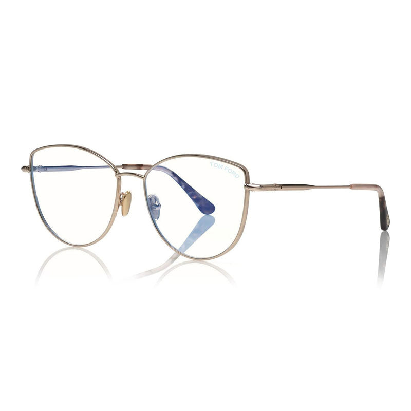 Tom Ford Eyeglasses Cat Eye Full Rim, Rose Gold Frame and Clear Blue Light Block Lens TF5667-B028