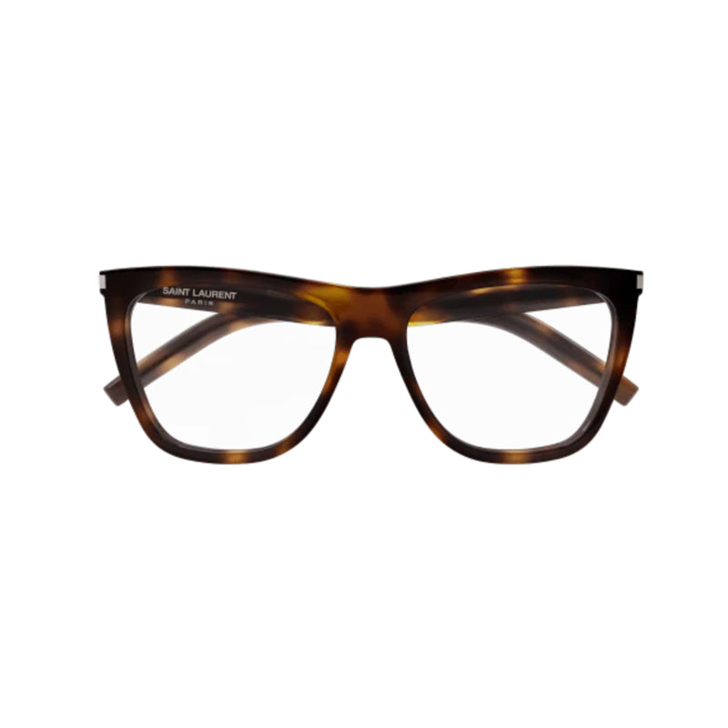 Saint Laurent Eyeglasses Square Full Rim, Havana Frame and Clear Demo Lenses Lens SL518002