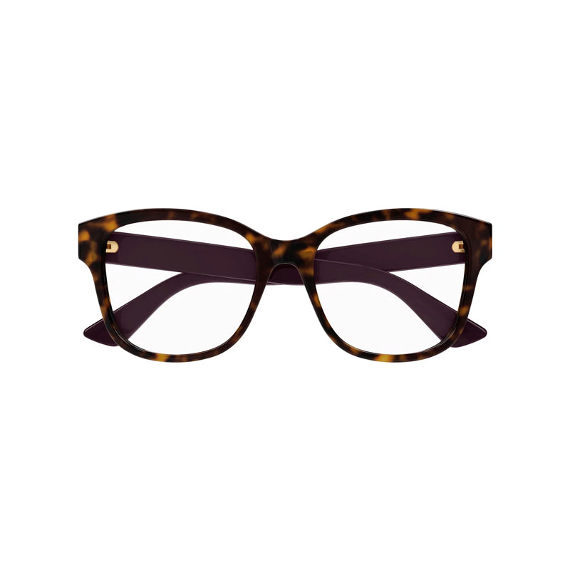 Gucci Eyeglasses Square Full Rim, Havana Frame and Clear Demo Lenses Lens GG1340O008