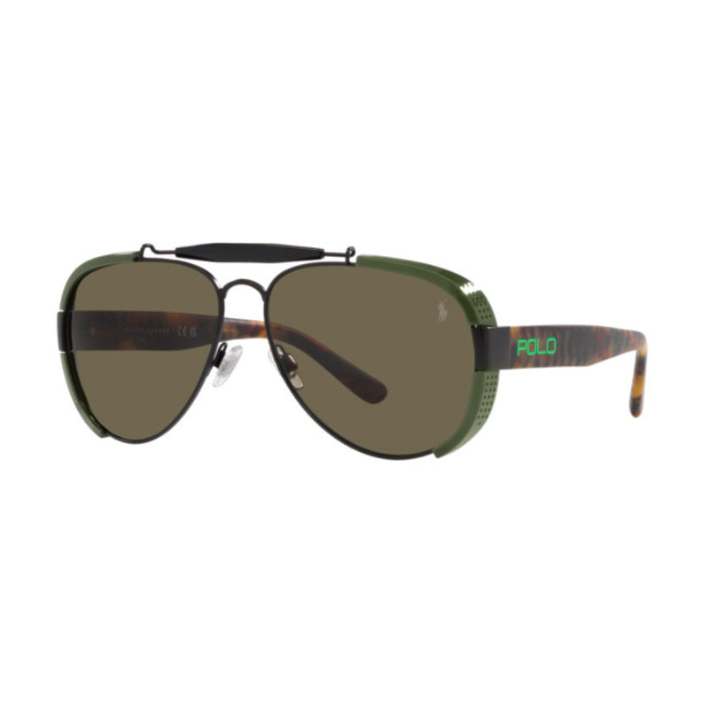 Polo Ralph Lauren Sunglasses Aviator Full Rim, Matte Black/Green Frame and Brown Lens PH31295001/3