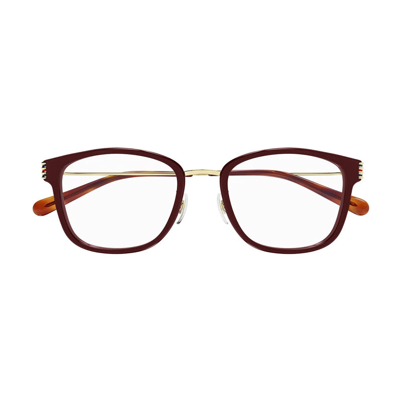 Gucci Eyeglasses Square Full Rim, Bordeaux/Gold Frame and Clear Demo Lenses Lens GG1886OA003