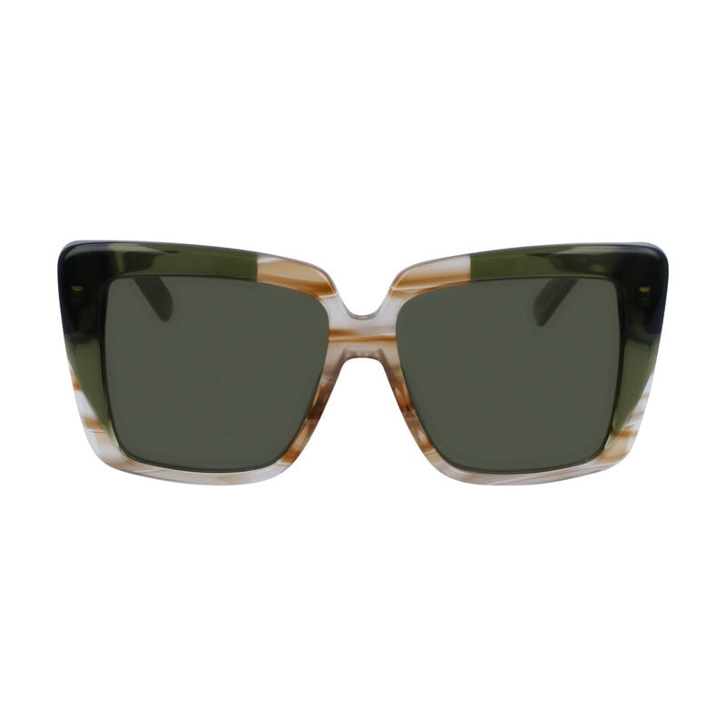 Ferragamo Salvatore Ferragamo Sunglasses Square Full Rim, Striped Honey/Khaki Frame and Green Lens SF1060SN263