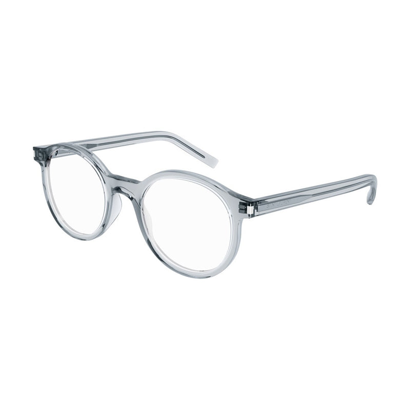 Saint Laurent Eyeglasses Round Full Rim, Shiny Grey Frame and Clear Demo Lenses Lens SL521OPT004