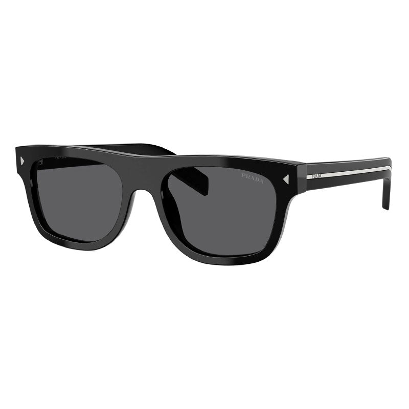 Prada Sunglasses Oval Full Rim, Black Frame and Dark Grey Lens PRB12S16K731