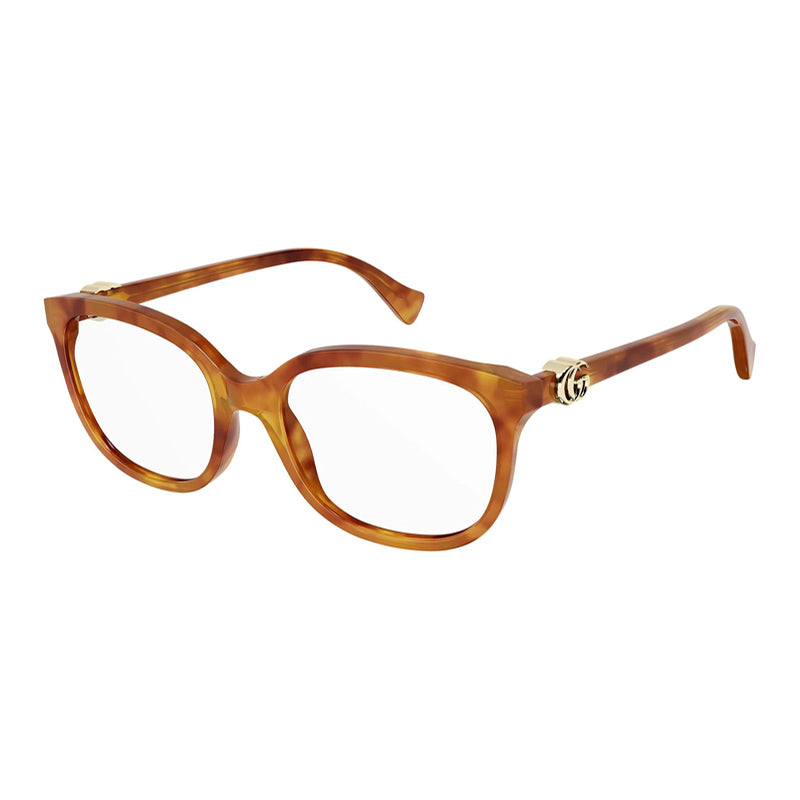 Gucci Eyeglasses Square Full Rim, Light Havana Frame and Clear Demo Lenses Lens GG1075O002