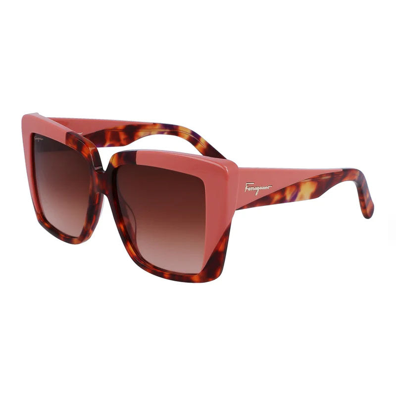 Ferragamo Salvatore Ferragamo Sunglasses Square Full Rim, Red Havana/Rose Frame and Brown Gradient Lens SF1060S641