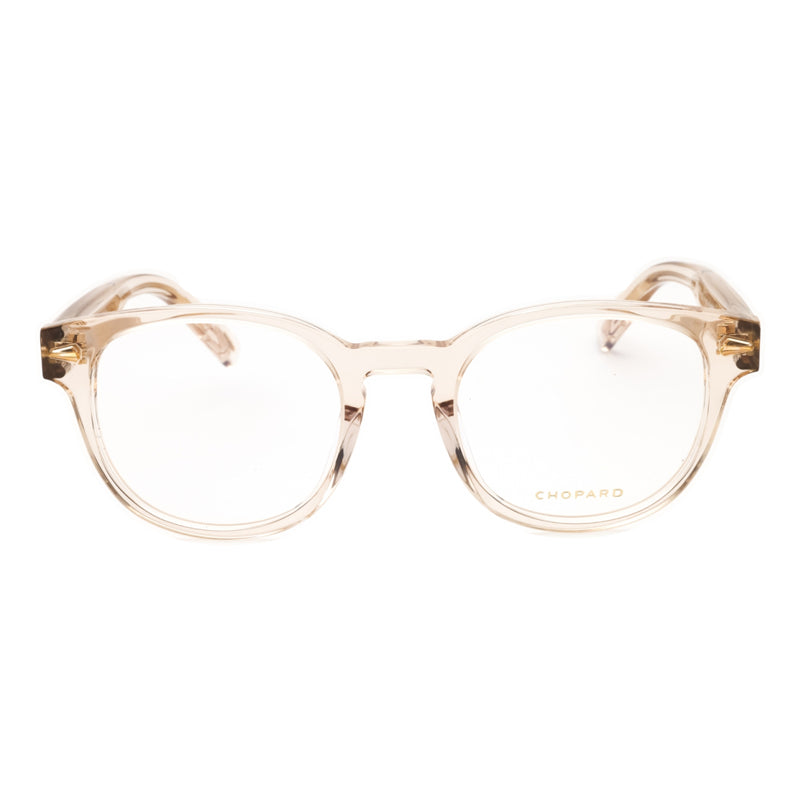 Chopard Eyeglasses Round Full Rim, Transparent Beige Frame and Clear Demo Lenses Lens VCH34207T1