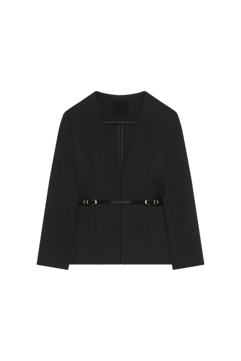 Givenchy Voyou Belt Collarless Fitted Jacket_Black