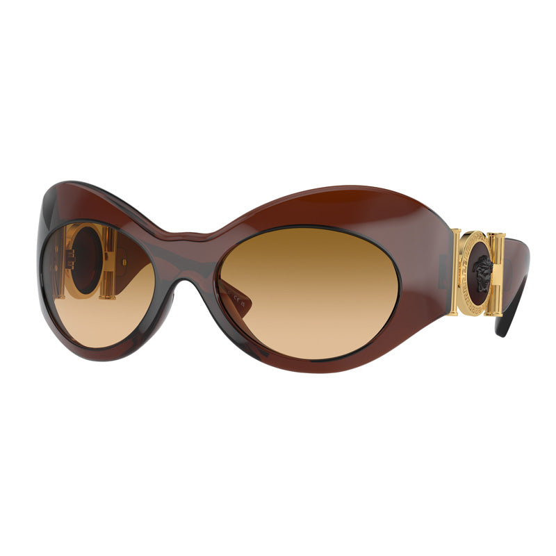 Versace Sunglasses Oval Full Rim, Transparent Brown Frame and Yellow Gradient Brown Lens VE446254462L