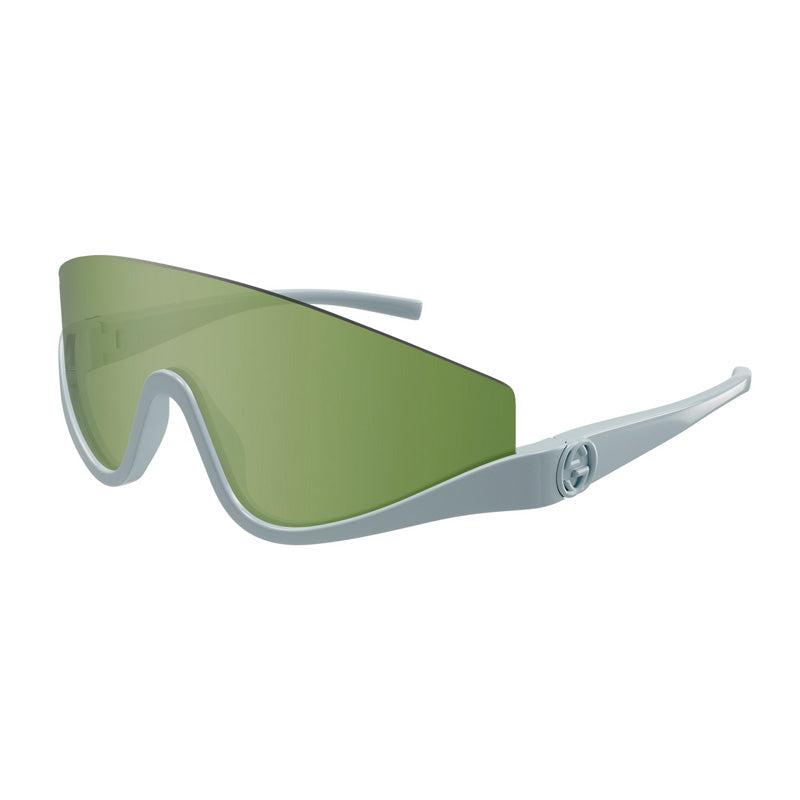 Gucci Sunglasses Shield Semi Rim, Grey Silver Frame and Green Mirror Lens GG1650S011