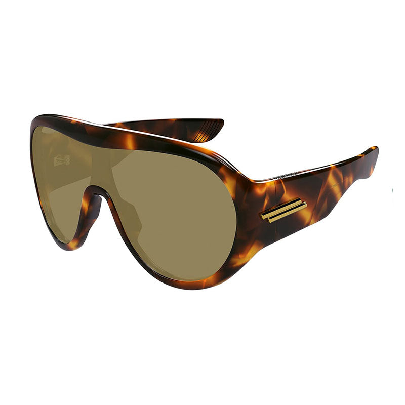Bottega Veneta Sunglasses Shield Full Rim, Shiny Dark Havana Frame and Brown Lens BV1345S002