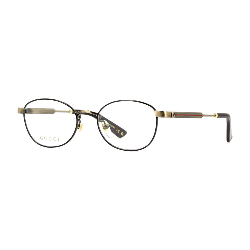 Gucci Eyeglasses Square Full Rim, Shiny Black/Gold Frame and Clear Demo Lenses Lens GG0591OJ005