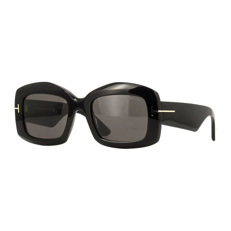 Tom Ford Sunglasses Rectangle Full Rim, Shiny Black Frame and Smoke Lens FT121801A