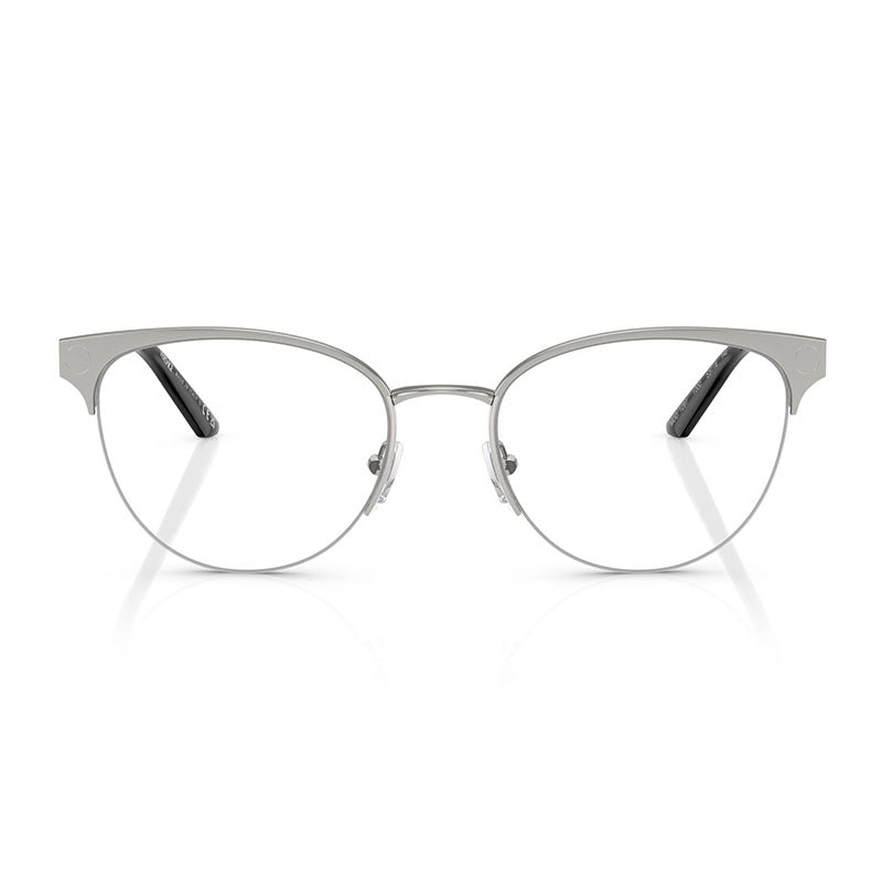 Versace Eyeglasses Cat Eye Semi Rim, Silver Frame and Clear Demo Lenses Lens VE12971000