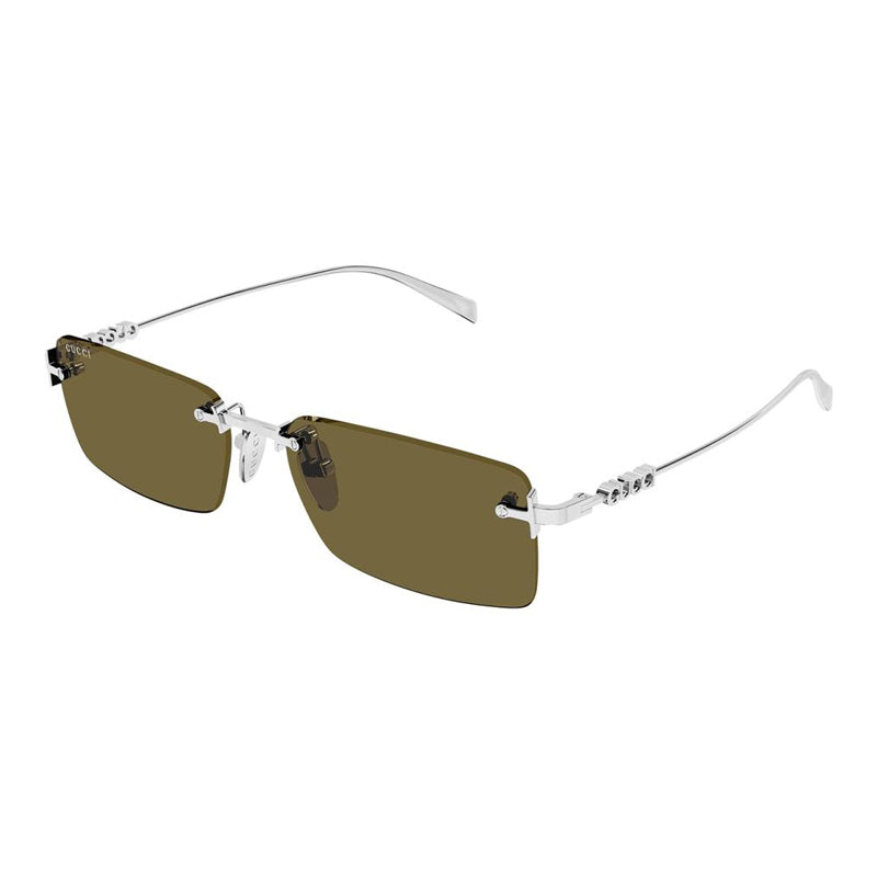 Gucci Eyeglasses Rectangle Rimless, Silver Frame and Green Lens GG1941S002