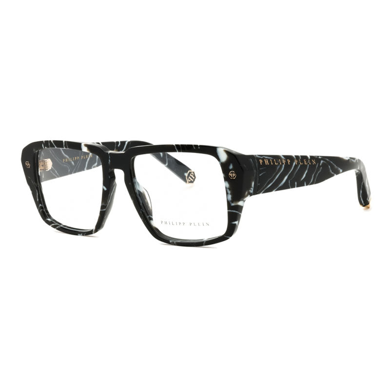 Philipp Plein Eyeglasses Square Full Rim, Marbled Black Frame and Clear Demo Lenses Lens VPP0810Z21