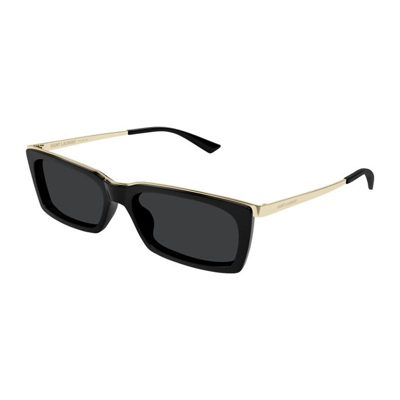 Saint Laurent Sunglasses Rectangle Full Rim, Black/Gold Frame and Black Lens SL766001