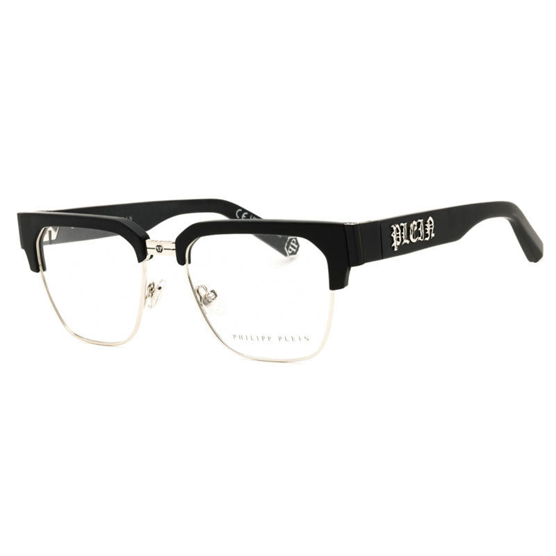 Philipp Plein Eyeglasses Browline Full Rim, Shiny Palladium Frame and Clear Demo Lenses Lens VPP113M0579