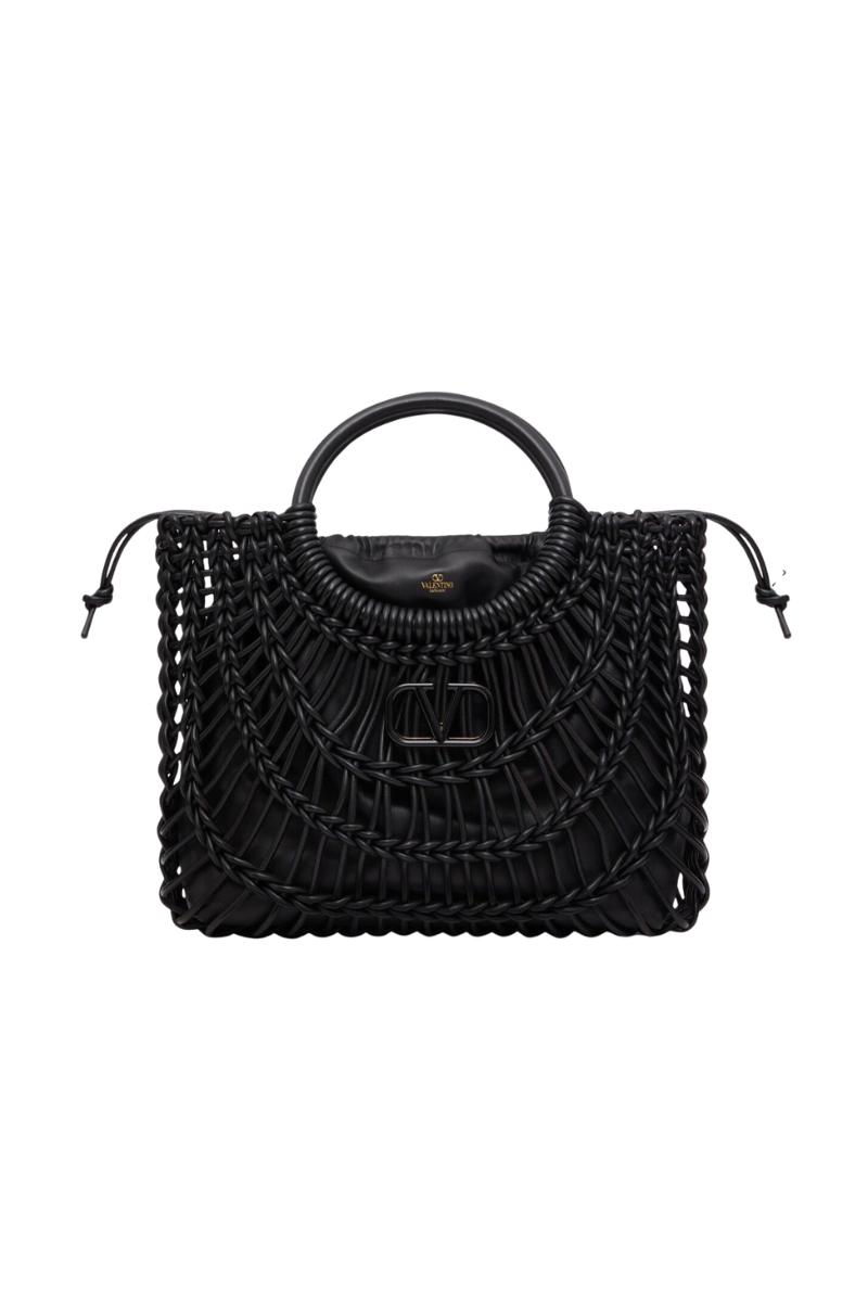 Valentino Garavani Allknots Woven Leather Shopper Bag In Nero