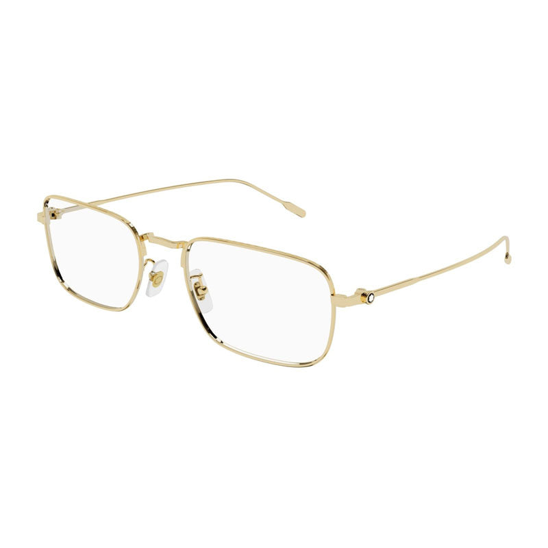 Montblanc Eyeglasses Rectangle Full Rim, Gold Frame and Clear Demo Lens Lens MB0212O004