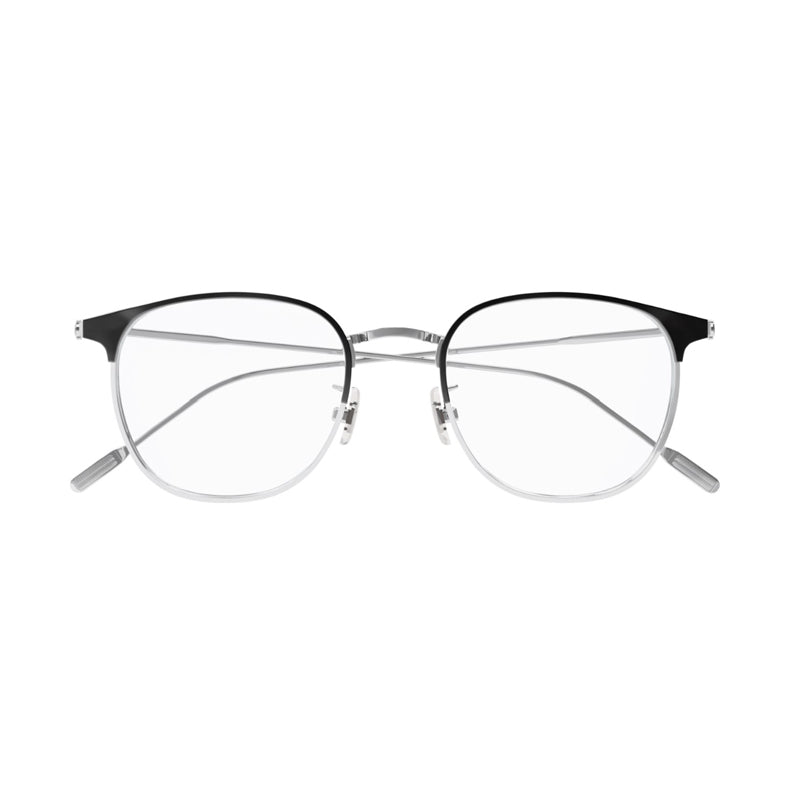 Montblanc Eyeglasses Square Full Rim, Black/Silver Frame and Clear Demo Lens Lens MB0191O005