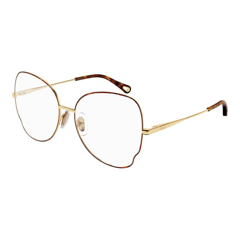 Chloe Eyeglasses Butterfly Full Rim, Havana/Gold Frame and Clear Demo Lenses Lens CH0098O008