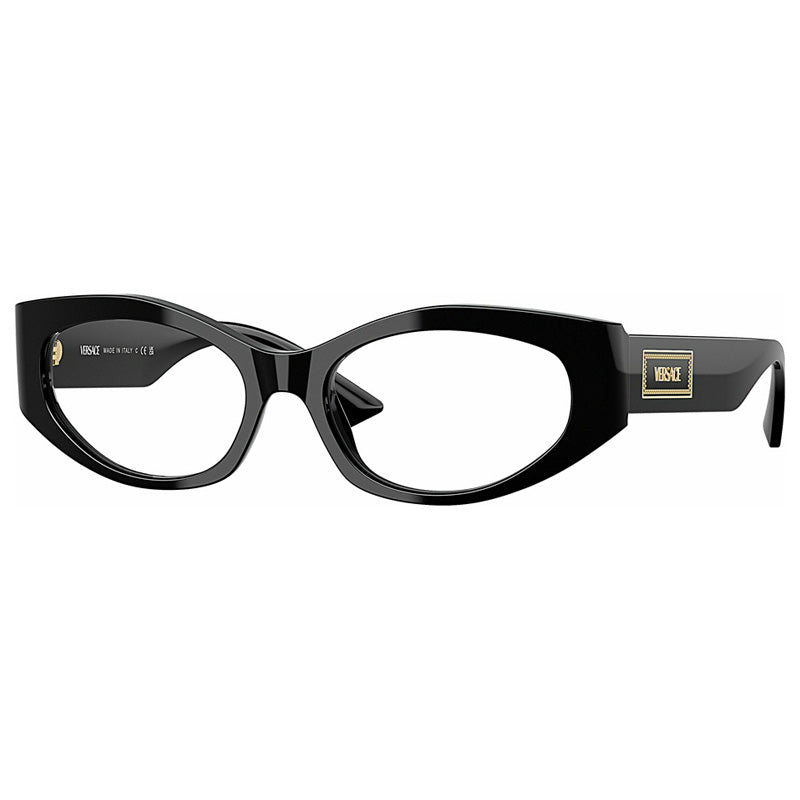 Versace Eyeglasses Oval Full Rim, Black Frame and Clear Demo Lenses Lens VE3369GB1