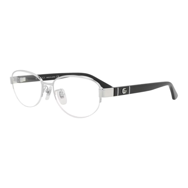 Gucci Eyeglasses Square Full Rim, Silver/Black Frame and Clear Demo Lenses Lens GG0859OJ001