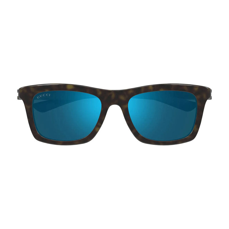 Gucci Sunglasses Rectangle Full Rim, Havana Frame and Blue with Light Silver Mirror Lens GG1735S003